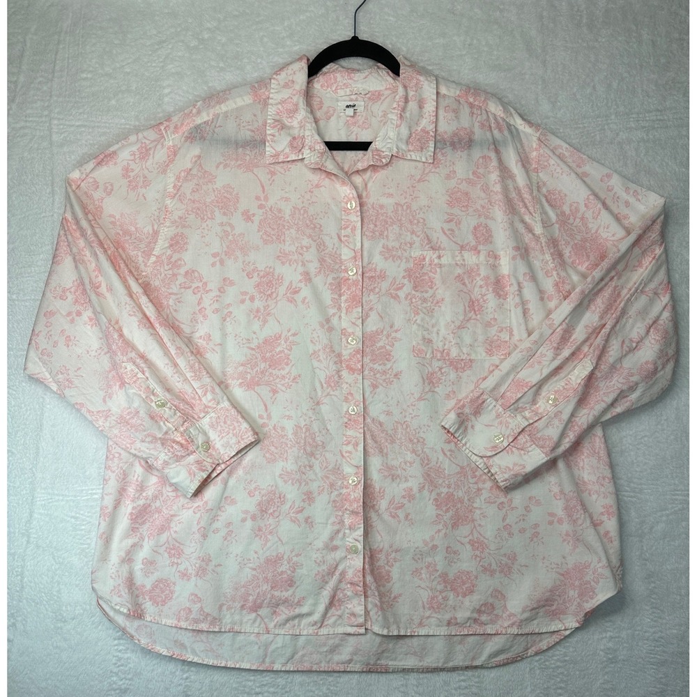 Aerie Floral Button Down Shirt Womens XXL Pink White Long Sleeve Pocket